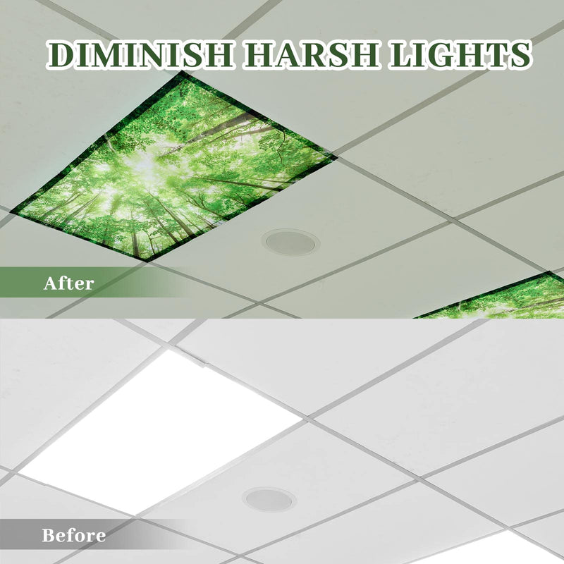 Hortsun Pack of 2 Fluorescent Light Covers 4 x 2 Feet Magnetic Ceiling Light Cover Room Lights Supplies for Home Office(Spring Forest) Spring Forest