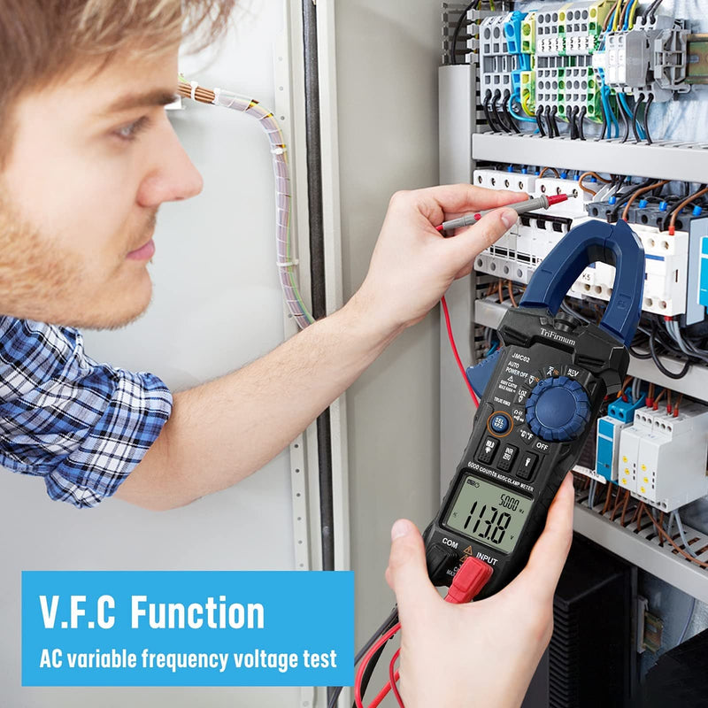 Digital Clamp Meter,6000 Counts Auto Range TRMS Multimeter Tester 600A AC Current,600V AC/DC Voltage Amp Meter with Continuity/Resistance/Diode