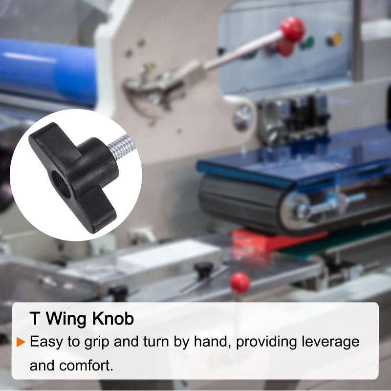HARFINGTON 8pcs Tee Wing Knobs M6 x 40mm Metric Thread 36mm Z/T Head Plastic Handles Thumb Screws Hand Clamping Threaded Stud Knob Grip Thumbscrew with Nuts Washers, Black