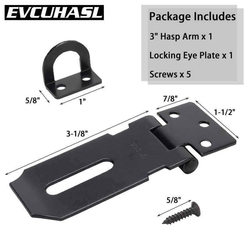 Door Lock Hasp Latch, Thicked Design Latch Lock, Stainless Steel Security Packlock Clasp Hasp Lock Latch for Doors, Black Finish with Screws, 1 Pack(3 Inch) 3 Inch