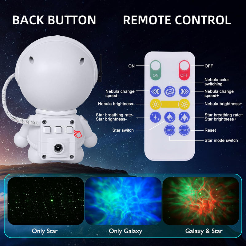 Astronaut Galaxy Projector with Nebula, Star Projector Ceiling LED Lamp with 8 Modes Astronaut Starry Night Light with Remote Gift for Kids Adults for Bedroom Christmas, Birthdays, Valentine's Day White