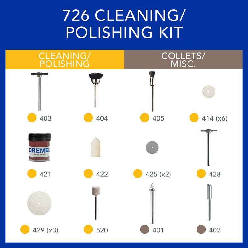 Dremel 726-01 Cleaning & Polishing Rotary Tool Accessory Kit with Storage Case, 20-Piece Set - Includes Buffing Wheels, Polishing Bits, and Compound New Model