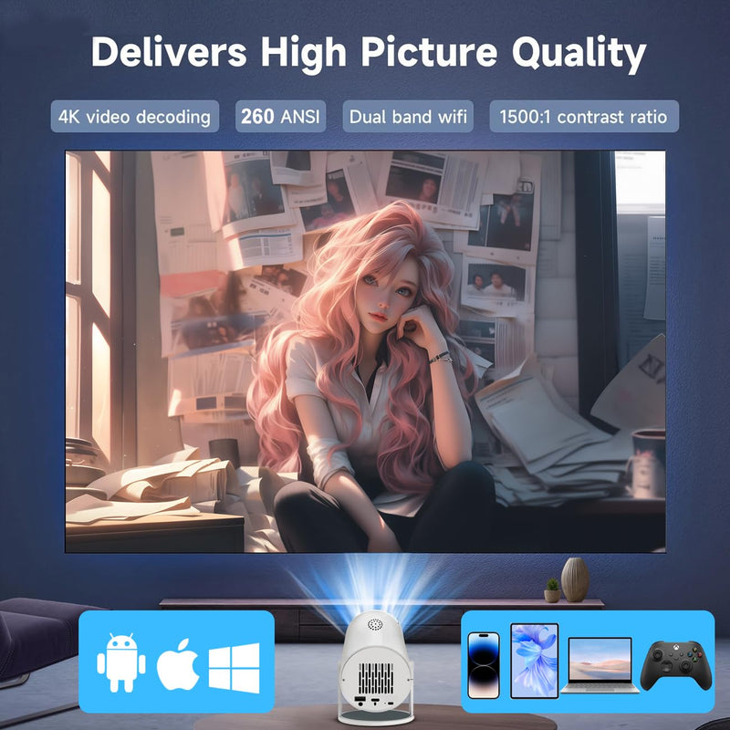 [Ultra-Slim 2.69 " 丨High Brightness] HY300 Pro Projector, Portable 4K Projector with WiFi Bluetooth Android 13 1080P Support, Auto Keystone Correction，Compact Design for Home Theater, and Gaming.