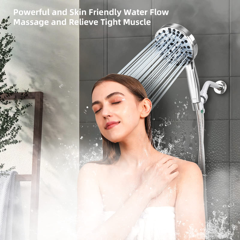 Shower Head,10 Functions High Pressure shower head with handheld, Built-in Pause Mode & Power Wash, Non-Clogging Nozzles High Flow Hand Held Shower Head, Leakproof 6ft Hose&Adjustable Bracket 10 Functions High Pressure Handheld Shower Head Premium Chrome