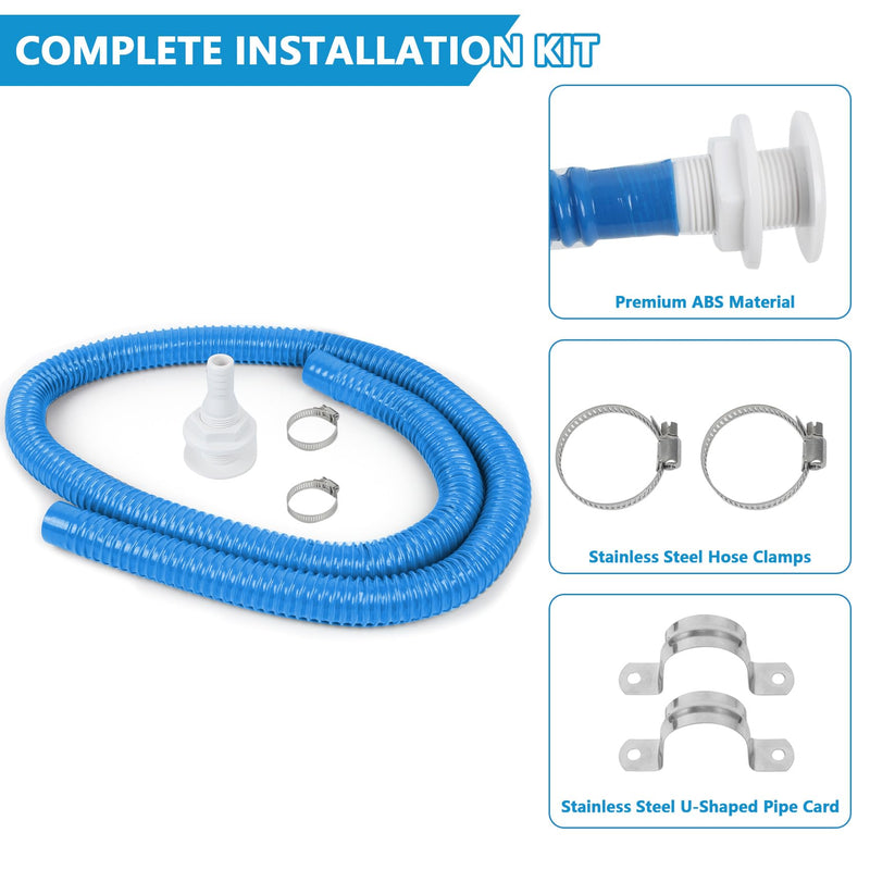 1-1/8 Inch Dia Marine Bilge Pump Hose,6 FT PVC Bilge Pump Hose, Bilge Pump Installation Kit with 1-1/8 Inch Thru Hull Fitting,Include Stainless Steel Clamps and U-Shaped Pipe Card (Blue) 1-1/8in - 6ft Blue Hose