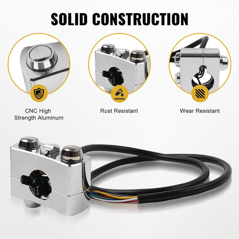Bacar CNC Motorcycle Control Switches Handlebar Momentary Switch 3 Push Buttons for 1" 25mm Handle Bars for Racer Bobber Chopper Cafe Universal for Honda for Yamaha for Suzuki