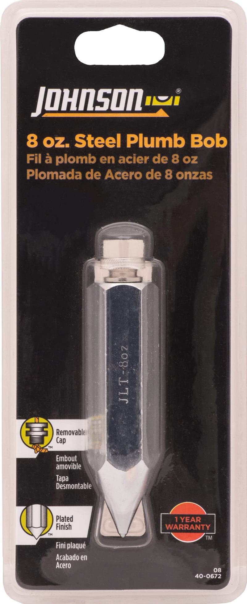 Johnson Level & Tool 08 Steel Hexagonal Plumb Bob, 8 oz., Steel Finish, 1 Pack 1 Count (Pack of 1)