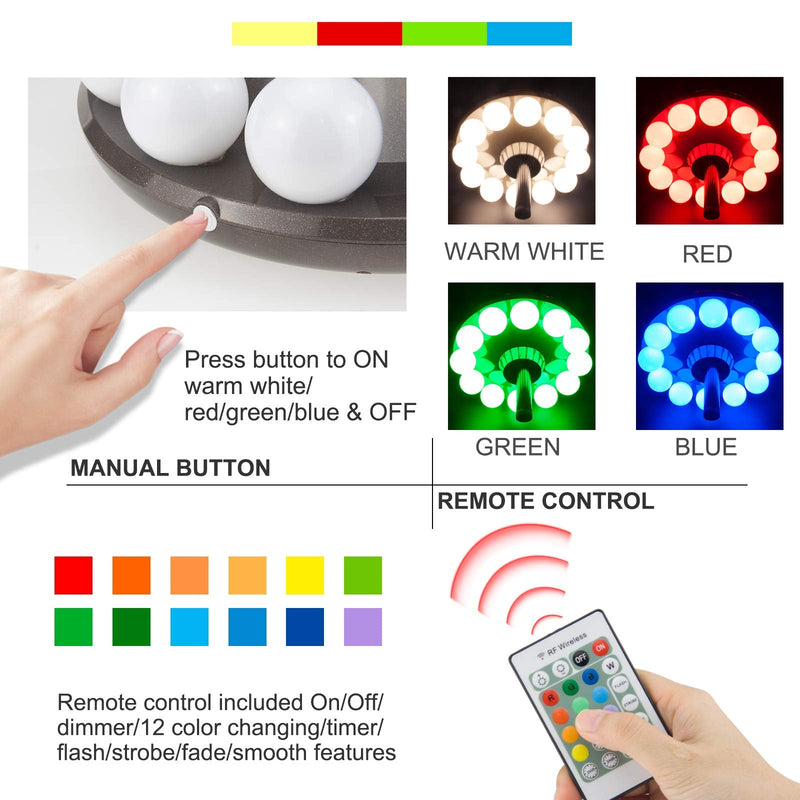 Patio Umbrella Light, 3xD Battery Operated Umbrella Pole Light with Remote 80Ft Through Wall, 12 Bulb 60 LEDs, 4 Modes, 12 Color Changing Outdoor Camping Light with Hanging Ring for Umbrella