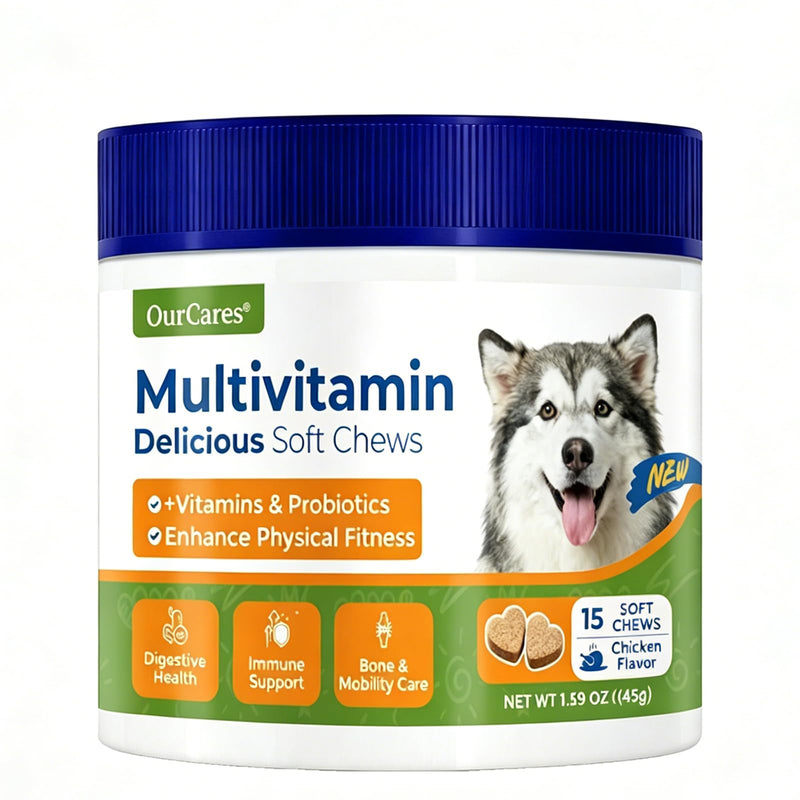 Dog Multivitamin Soft Chews — Glucosamine, Probiotics & Omega 3 for Hip & Joint Support, Skin & Coat, Immune & Digestive Health — Senior Dog Vitamins for All Breeds, Chicken Flavor, 15 Count 15 Chews*1