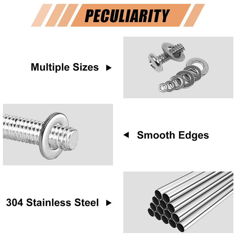 900 Pcs Stainless Steel Flat Washers for Screws, 304 Stainless Steel, Assorted Sizes (M2 M2.5 M3 M4 M5 M6 M8 M10 M12) for Industrial Use, Washers for Bolts 9 Sizes 900 Pcs