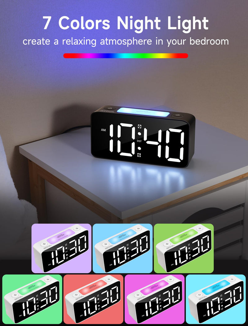 Cadmos Super Loud Alarm Clock for Heavy Sleepers Adults,Digital Clock with 7 Color NightLight,Adjustable Volume,USB Charger,Small Clocks for Bedrooms,Ok to Wake Up for Kids,Teens (White+RGB) White+rgb