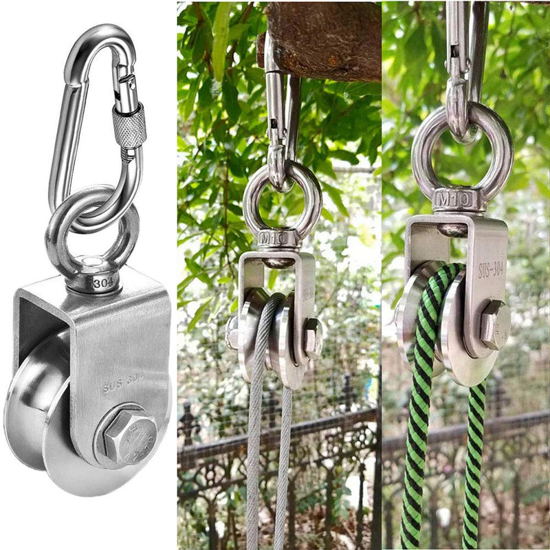 TooTaci 48MM Stainless Steel Crane Pulley System - Heavy Duty Lifting with V Type Swivel Hook, 1/4" Nylon Rope 33ft & Carabiner Lock 48MM V-Type PULLEY SET V Type Swivel Pulley