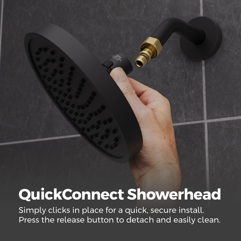 Pfister Universal Shower Head with QuickConnect Adapter, Single-Function, Round, 1.75 GPM, Spot Defense Matte Black Finish, 015WS2UT02QSDB