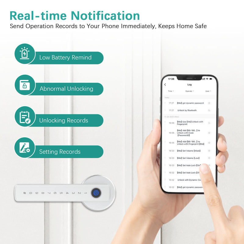 Fingerprint Door Lock, Smart Fingerprint Door Knob for Bedroom, Keyless Entry Finger Thumb Print Door Lock with Handle, Biometric Thumbprint Passcode Door Knob with Code Keypad