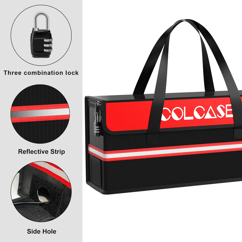 COLCASE Lipo Safe Bag Fireproof Explosionproof Ebike Battery Storage and Lipo Battery Charging with Combination Lock Silicone Coated Fireproof Bag (20 x 5.5 x 9 in)