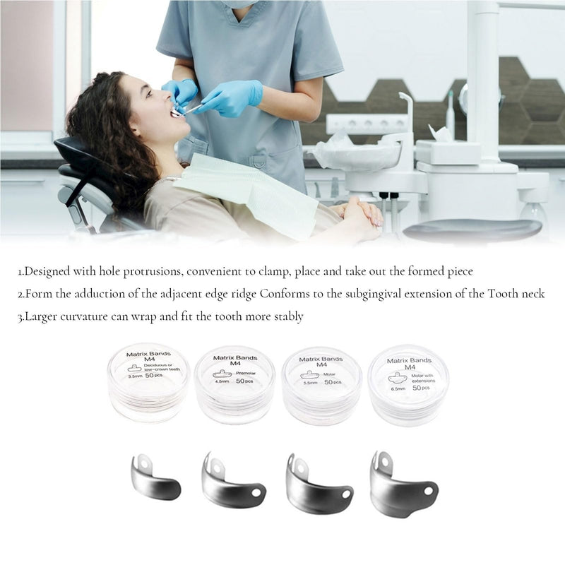 Dental Sectional Matrix System Dental Matrix Ring and Band Set, Dental Sectional Matrix Bands Ring, Dental Clip Clamp Ring, Matrix Bands for Dental Restorations. (4.5mm50pcs) 4.5mm50pcs