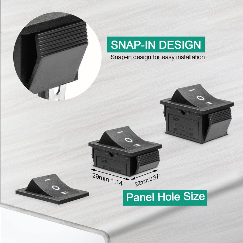 QTEATAK 2Pcs DPDT 6 Pins 3 Position ON/Off/ON Black Rocker Toggle Switch for Car and Boat AC 20A/125V 16A/250V KCD4