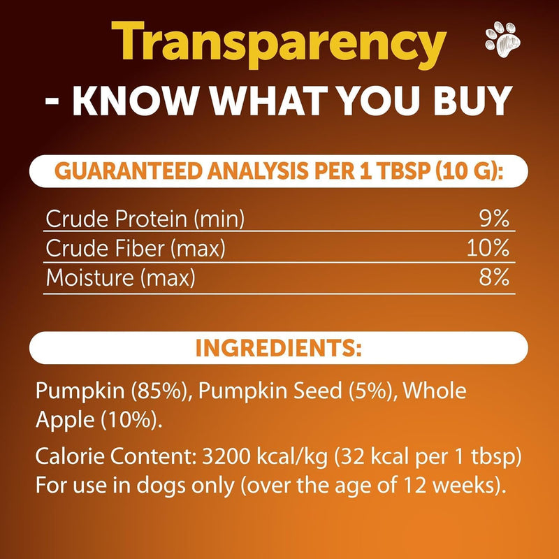 Pumpkin for Dogs - Pumpkin Puree, Canned Alternative, Vet Approved, with Probiotic Powder, Enzymes & Fiber, Dog Diarrhea, Digestive Support, Perfect for Firm Poops and No Scoots