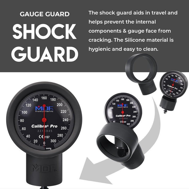 MDF Instruments, Extra Large Gauge Calibra Pro Aneroid Sphygmomanometer with Shock Guard & Adult Sized Cuff Included, Lifetime Calibration, Black Dial, Black Cuff, MDF808B11 All Black Extra Large Gauge - Adult Cuff