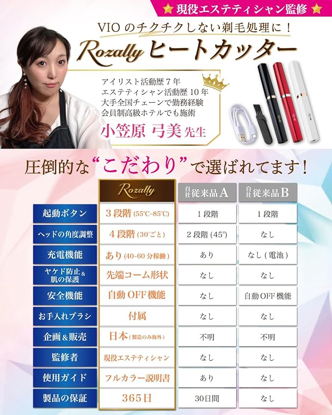 Rozally Heat Cutter, Under Hair, VIO Shaver, Women's Shaver, Non-Hair Treatment, Women's, Reciprocating, Waterproof, Charging, White x Rose Gold) - NewNest Australia