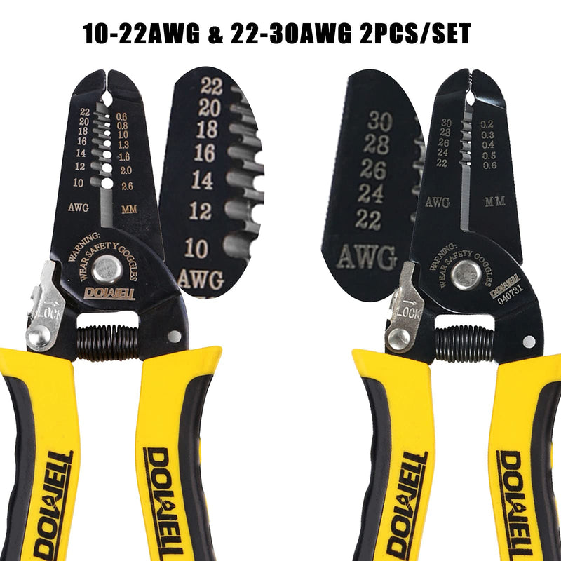 DOWELL 10-22AWG+22-30AWG Wire Stripping Tool Wire Stripper Cutter Pliers Tool Multi-Function Hand Tool for Electrician 2-Piece HY040739