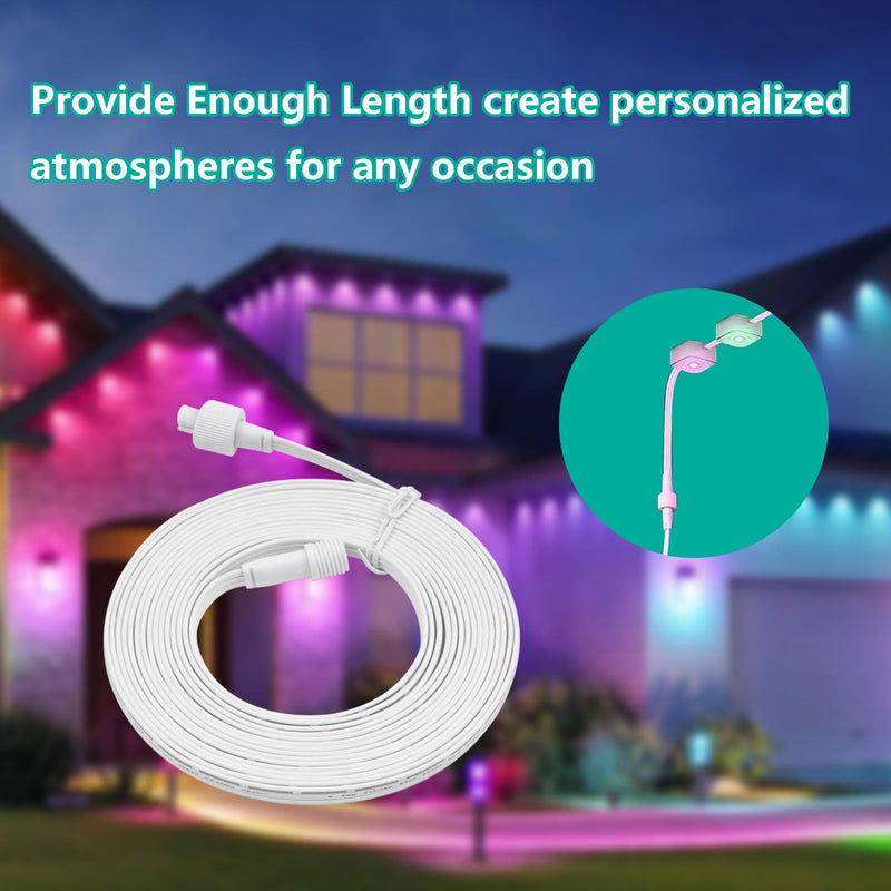 33FT Permanent Outdoor Lights Extension Cable for Go-vee H705 H706 H805 H806 Series（for Other Brands, Please Refer to The Size Drawing,Can only Connect to The Front with Lights） White 33FT