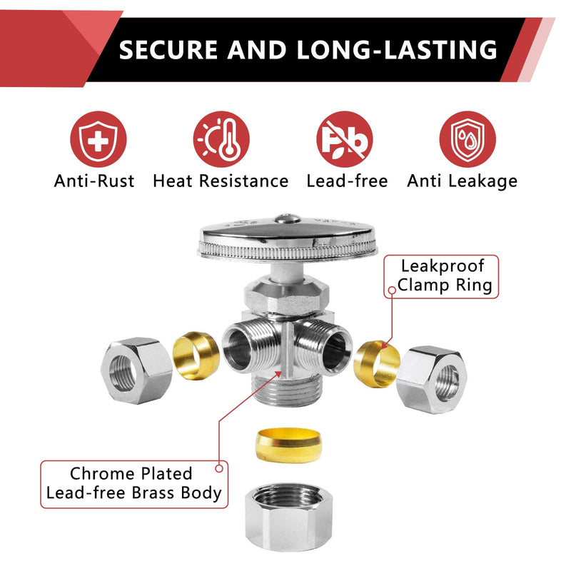 EFIELD Dual Compression Outlet Multi-Turn Angle Stop Valve,1/2" NOM (5/8" OD) x (3/8 inch x 3/8 inch) Chrome Pack of 1