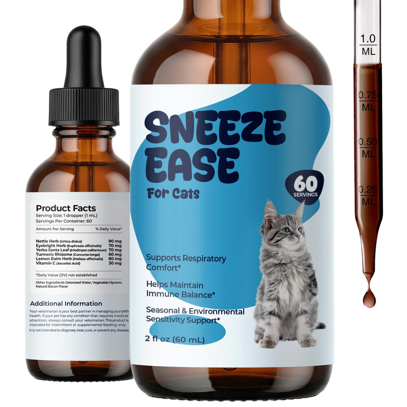 Cat Sneezing & Respiratory Support Drops, Seasonal Sensitivity & Watery Eyes Comfort for Cats, Herbal Blend with Nettle & Eyebright, Daily Immune Balance Support, Easy Liquid, 2 fl oz