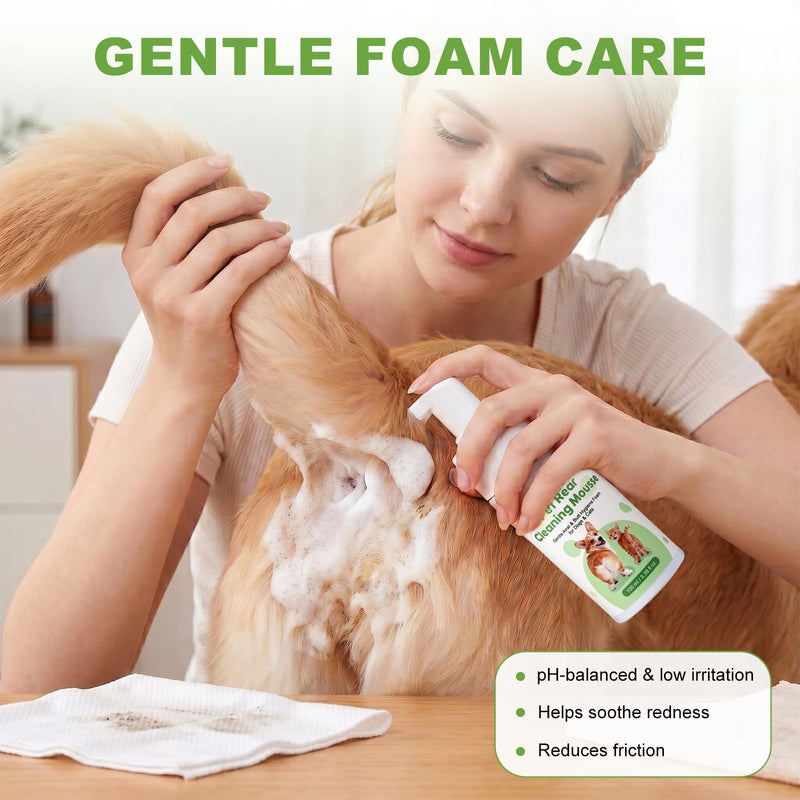 Pet Anal Gland Cleaner & Dog Butt Wash Mousse - No-Rinse Deodorizing Foam for Dogs & Cats - Deep Cleansing for Itchy Scooting, Fishy Odors & Sticky Mess