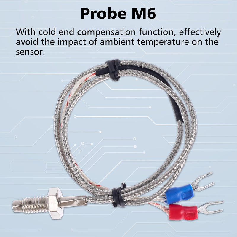 PEMENOL 12V Red Fahrenheit Digital Temperature Meter -76F~999F LED Display with Industrial Grade 0.5m K-Type Thermocouple Temperature Sensor M6 1 Pc