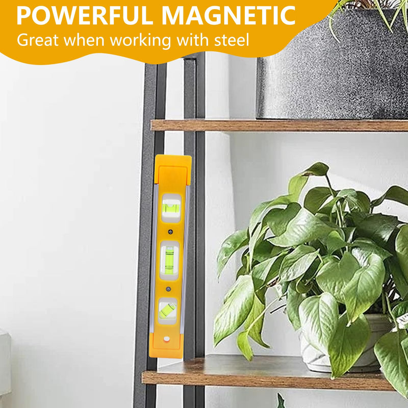 9 Inch (230 cm) Torpedo Level Magnetic, Small Leveling Tool with 3 Bubble Spirit Levels (45, 90, 180 Degree) - Ideal for Hanging Pictures, Installing Shelves, and Home Renovations