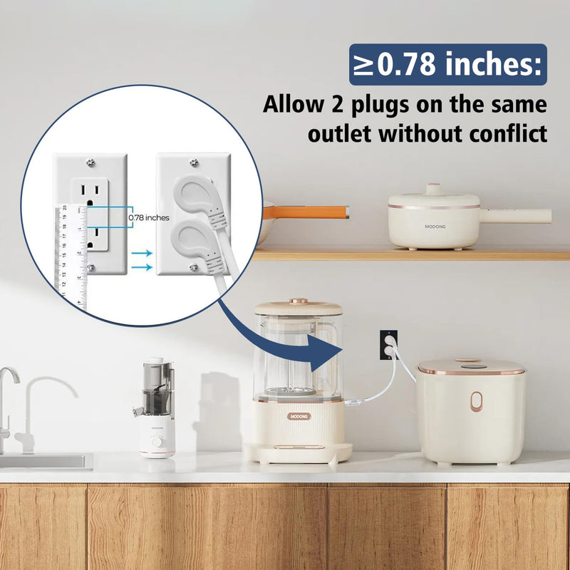 1875W Short Extension Cord,15A 14AWG Low Profile Flat Plug Heavy Duty Extension Cord Outlet Saver 3-Prong Grounded Power Extension Cable (White 1 Feet) white 1feet