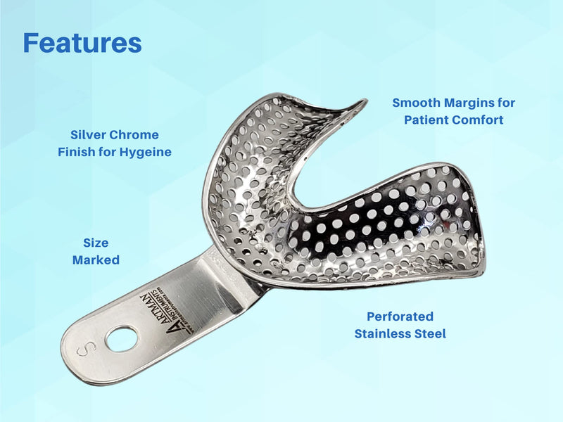 Edentulous Jaw Impression Trays Set of 6 Perforated Stainless Steel ARTMAN Brand