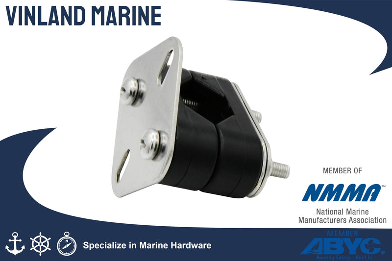 Vinland Marine Nylon Boat Rail Mount Brackets Fit 7/8" ~ 1" Tube Stainless Steel Mount Plate, Boat Navigation Accessories, Pontoon Rail Mount, Boat tubing Accessories, Boat Grill mounting Cleat (2 pack) 1 square plate & 2 oblong plate