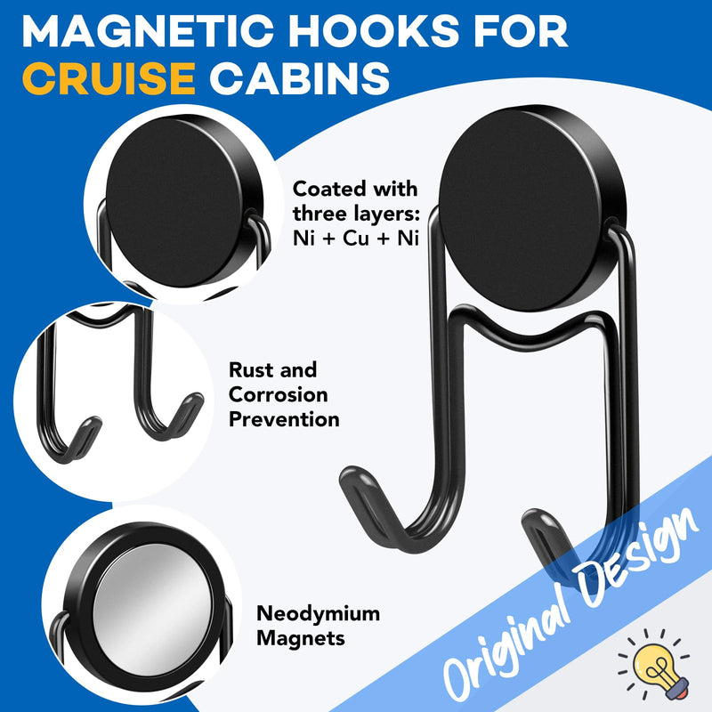 LOVIMAG Black Magnetic Hooks, Cruise Essentials, Cruise Must Haves, 50Lbs Swivel Heavy Duty Magnetic Hooks for Cruise Cabins, Hanging, Refrigerator, Classroom, Grill, and Strong Magnet Hook -5 Pcs
