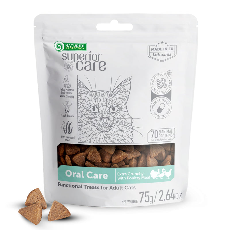 Nature's Protection Cat Dental Treats - Crunchy Oral Care Chews for Cat Teeth Cleaning for Adult Cats - No Bad Breath, Less Hairball (Superior Care - Poultry, 2.64 oz) 2.64 Ounce (Pack of 1)