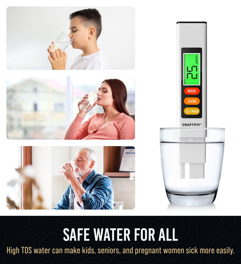 4-in-1 Accurate and Reliable, Digital TDS Meter EC Meter Temp (°C,°F) Meter 0-9990ppm, Professional Water Hardness Tester for Drinking Water, RO/DI System, Aquariums etc