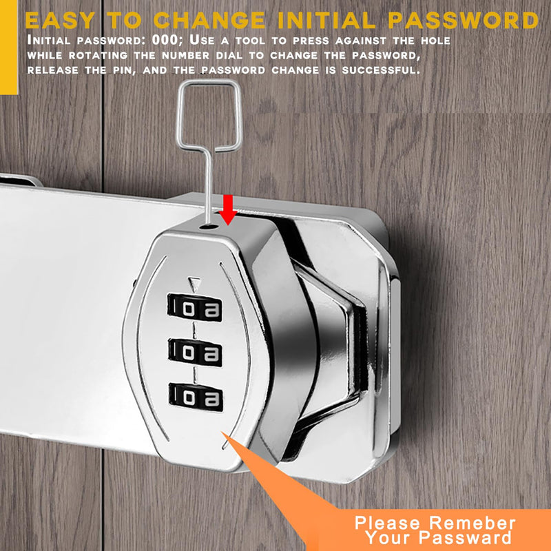 Keyless Combination Lock, 2 Pack Door Security Slide Latch Lock, Silver Password Rotary Hasp Locks for Small Doors, Cabinets, Barn Door, Bathroom, Outdoor, Garage, Garden 4 Inch