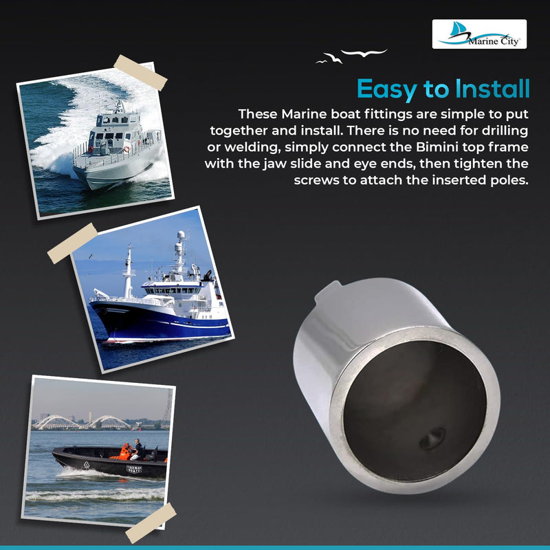 Marine City 316 Stainless Steel Round Outside Eye End for Bimini Top 7/8" – Heavy-Duty Marine Hardware for Boats, Ships & Yachts (Pack of 2)