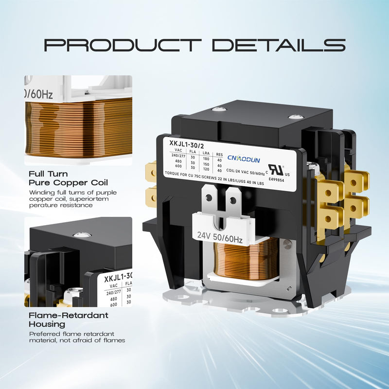 HVAC Contactor Air Conditioner Contactor 2 Pole 30 Amp 24V Coil Compatible with Condenser,Compressor,Air Conditioner,Refrigeration Systems,Heat Pump 2P 30A 24V