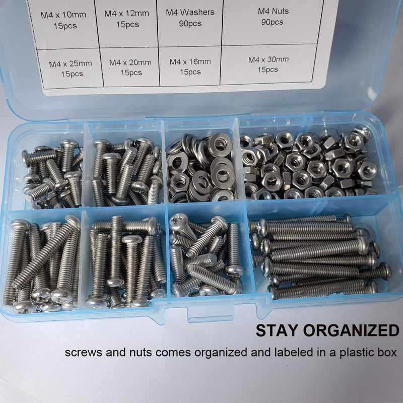 M4-0.7 x 10mm,12mm,16mm,20mm,25mm,30mm Pan Head Phillips Machine Screws,18-8 Stainless Steel Bolts Nuts Washers Screws Assortment Set (M4 Pan Head Phillips Screws) M4 Pan Head Phillips Screws
