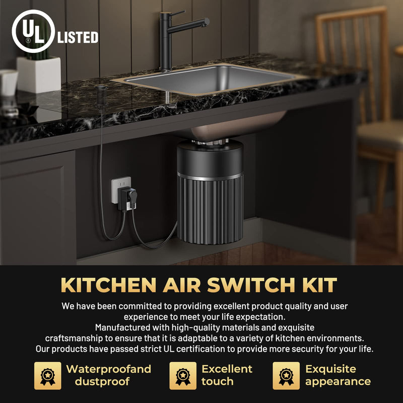 Garbage Disposal Air Switch Kit - Professional, UL Listed Wireless Sink Top Garbage Disposal Button, Stainless Steel/Black On/Off, Compatible with all garbage disposals Matte Black LONG/3.6"