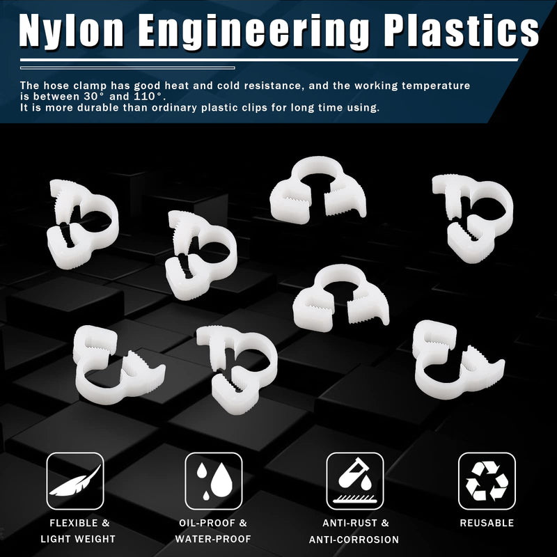 20Pcs 1/2" Heavy Duty Double Snap Grip Nylon Hose Clamps, Several Ratcheting Adjustable Clamp, Plastic Snap Ratcheting Clamps Assortment 12#