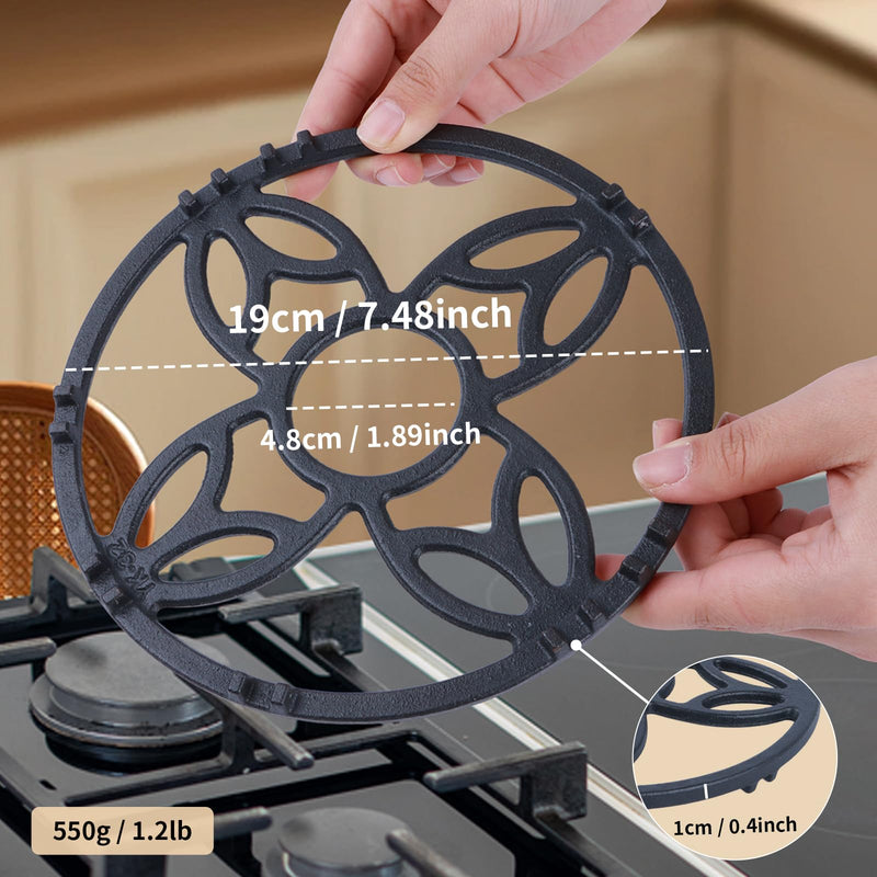 2Pack Cast Iron Gas Stove Ring Reducer Trivet for Gas Hob, Work Support Gas Ring Reducer for Stove, Hot Pot Stand for Kitchen Cooktop 7.48inch