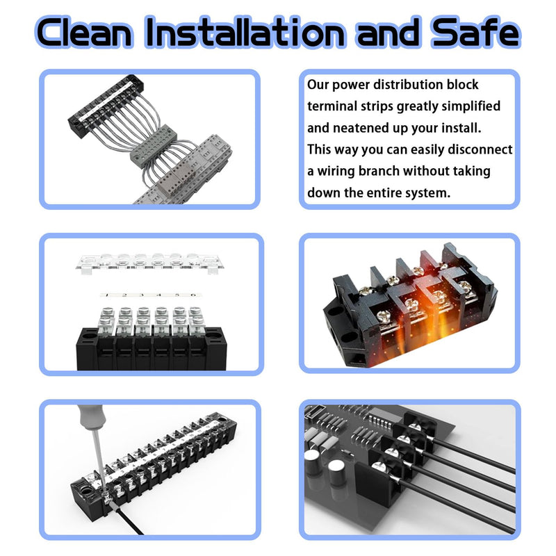 6 Sets 8/10/12 Positions 600V 15A Terminal Blocks Ground Circuit Dual Row Bus Bar Wire Screw Terminal Block Kit with Cover 600V Pre Insulated Terminal Strip WW004-15081012 15A 8P+10P+12P
