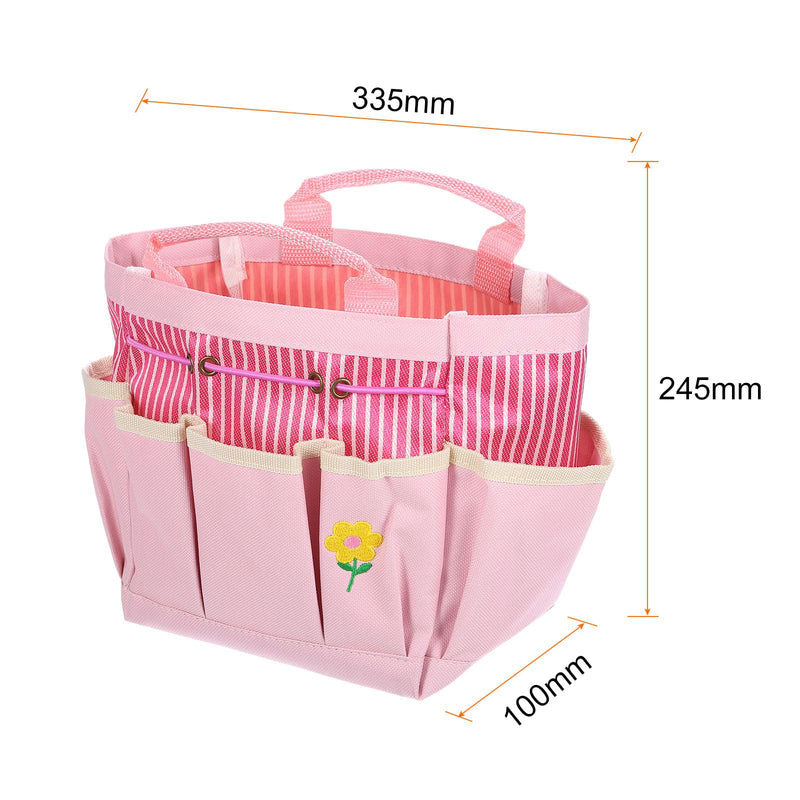HARFINGTON 2pcs Garden Tool Bag 13.19" x 3.94" x 9.45" Large Oxford Tote Bag with Pockets Gardening Plant Tool Organizer Storage Carrier Store for Outdoor Women Men, Pink