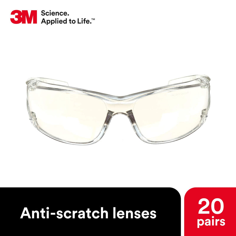 3M Safety Glasses, Virtua AP, 20 Pack, ANSI Z87, Indoor/Outdoor, Clear Mirror Lens, Gray Frame, Side Shields, Lightweight Light Gray Lens, Light Gray Frame Pack of 20 Anti-scratch