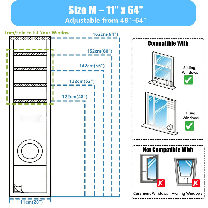 Window Seal Kit for Portable Air Conditioner Sliding Windows (11x64inch) 11x64" (28x162cm)