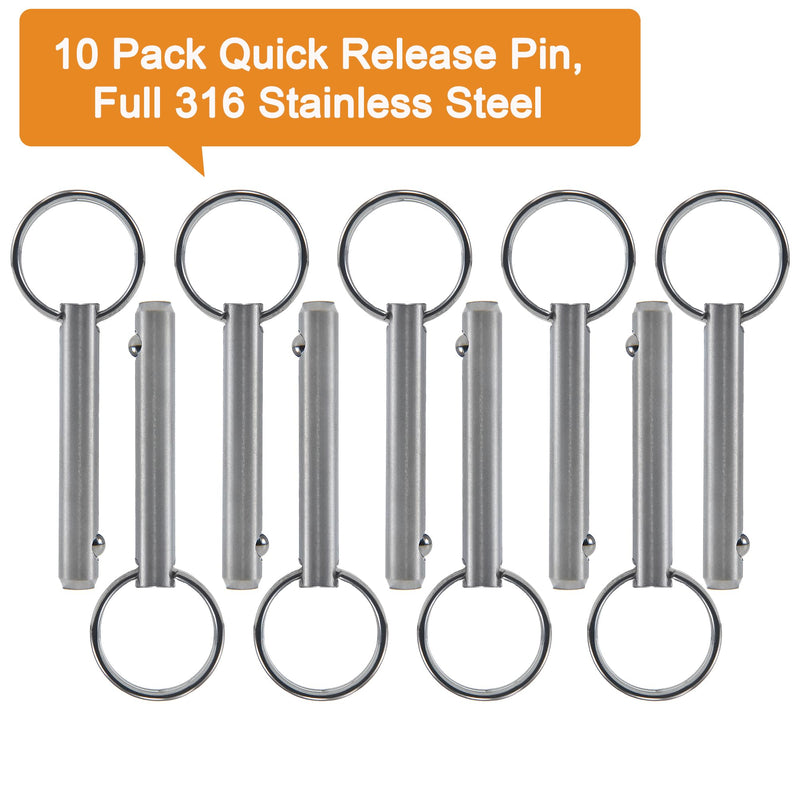 10 Pack Quick Release Pin,Full 316 Stainless Steel, Bimini Top Pin, Marine Hardware,Boat Quick Release Pin,Detent Pin (Diameter 5/16", Total Length 2.17") Diameter 5/16"(8mm), Total Length 2.17"(55mm)
