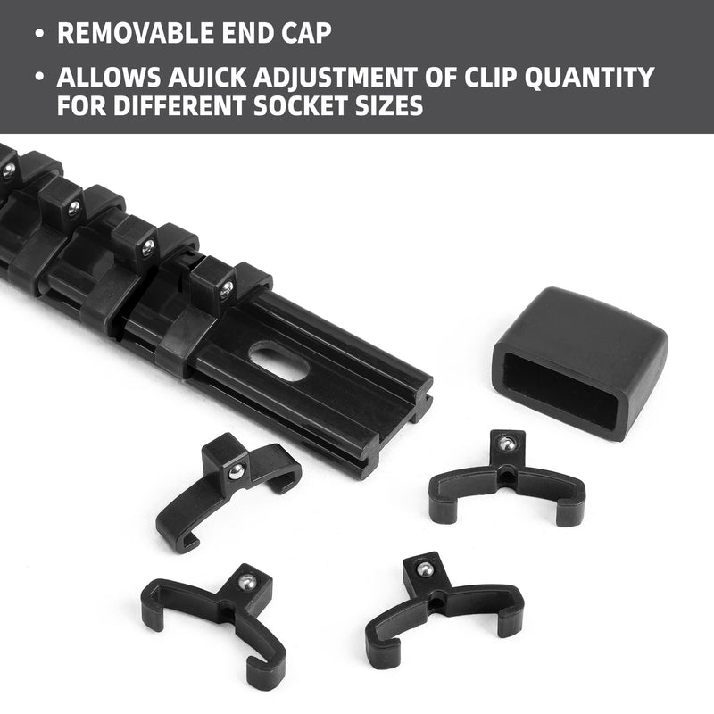 Socket Black Organizer Drive ABS Tools - Socket Holder, Premium Quality 3 Pieces Socket Holders Kit 3/8-Inch x 45 Clips（3PC,Black) 3Pcs